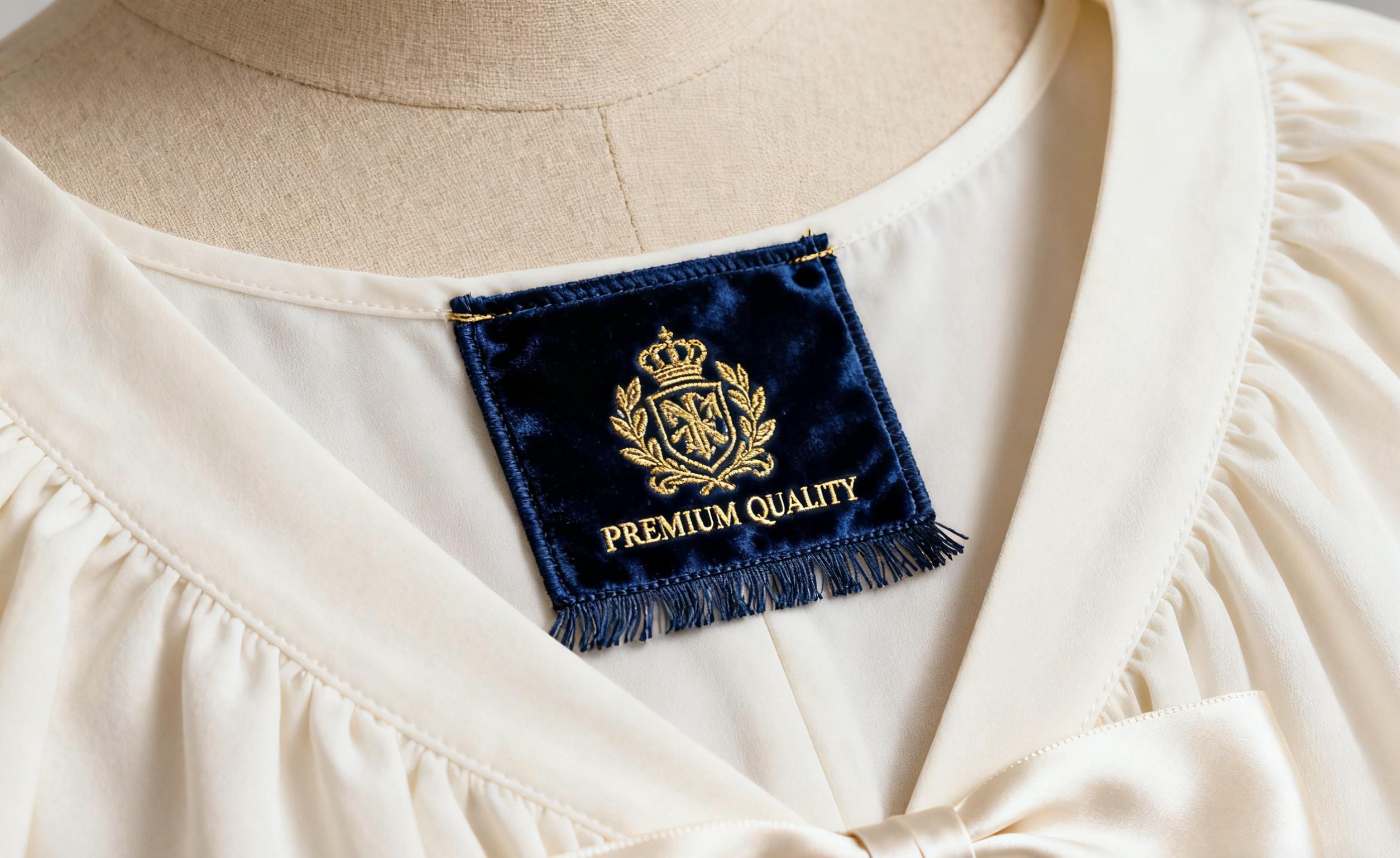 Woven dress labels showcasing brand and quality